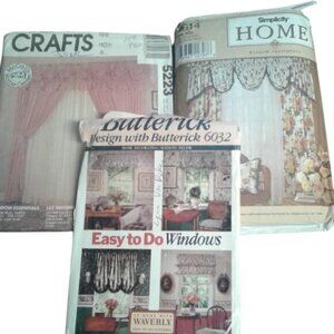 Window Curtain Sewing Patterns Lot of 3 Swag Festoon Valence Jabot